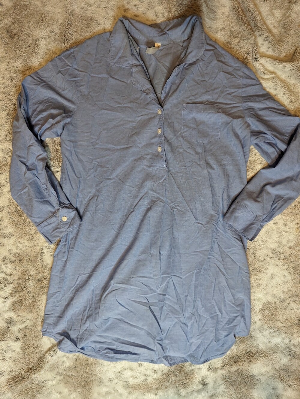 Gilligan O'Malley Sleepwear Light Blue Cotton Long Sleeve Nightgown Shirt XL